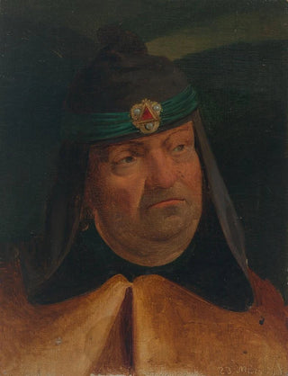 Adolf Schrdter - Studie des Kopfes eines Mannes mit Schmuckstirnband ber Kapuze.webp