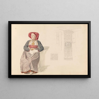 Adolph Tidemand - Sittende kvinne Dalen i Eidsborg interir med hjrneskap.webp