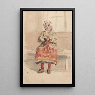 Adolph Tidemand - Ung kvinne som strikker.webp