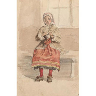 Adolph Tidemand - Ung kvinne som strikker.webp