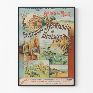 Affiche Normandie Bretagne vintage – Excursions et bains de mer
