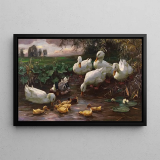 Alexander Koester - Erpel mit Enten und Kken am Seeufer.webp