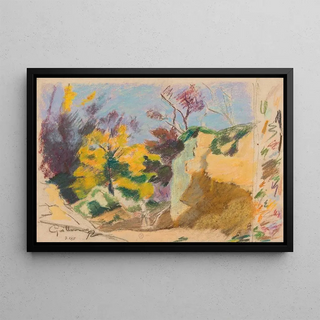 Armand Guillaumin - Paysage avec arbres et rochers et essais de couleurs.webp