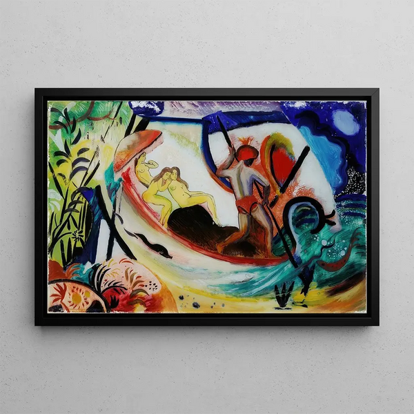 Tres chicas en una barca - August Macke — cuadro enmarcado en la pared