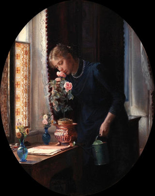 Carl Bloch - En ung pige der lugter til en rose.webp