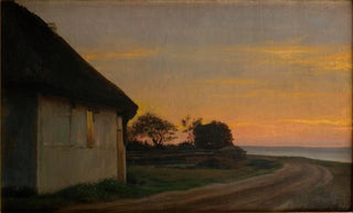 Carl Bloch - Evening lanscape with a house and garden by the sea Ellekilde.webp