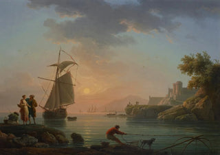 ClaudeJoseph Vernet - Mediterranean port at sunset with a fisherman in the foreground.webp