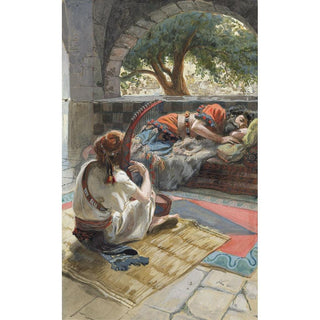 David joue de la harpe devant Saul - James Tissot | Reproduction Tableau Décoration murale affiche copie