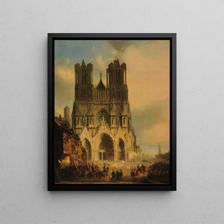 David Roberts - La faade de la Cathdrale de Reims avec une procession mdivale et un cortge au premier plan.webp