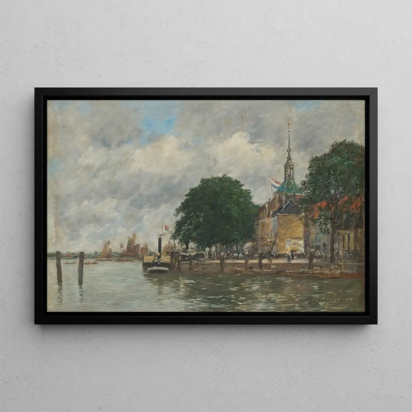 Dordrecht, un muelle del puerto - Eugène Boudin — cuadro enmarcado en la pared