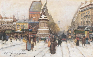 Eugne GalienLaloue - The Place de Clichy in Snow Paris.webp