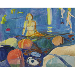 Femme se baignant et enfants - Edvard Munch | Reproduction Tableau Décoration murale affiche copie