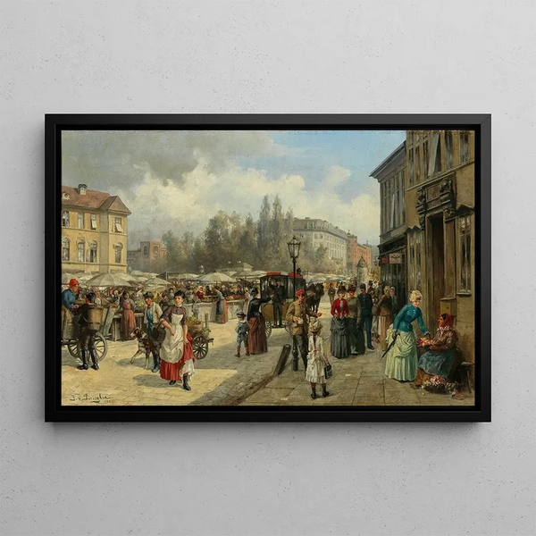 View of the Naschmarkt in Vienna - Franz von Persoglia — framed artwork on a wall