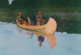 Frederic Remington - Two men and a dog in a canoe.webp