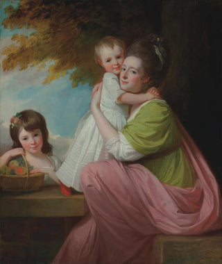 George Romney - Group portrait of Dorothy Stables 17531832 with her daughters Harriet 17741827 and Maria 17751821 in a wooded landscape.webp