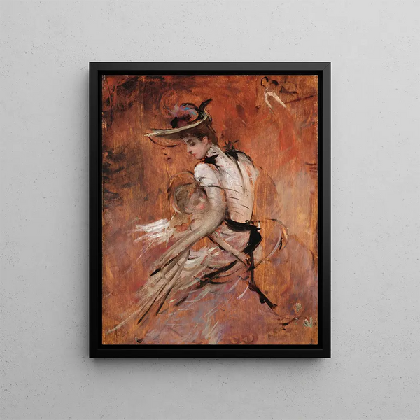 Una joven madre con sombrero - Giovanni Boldini — cuadro enmarcado en la pared