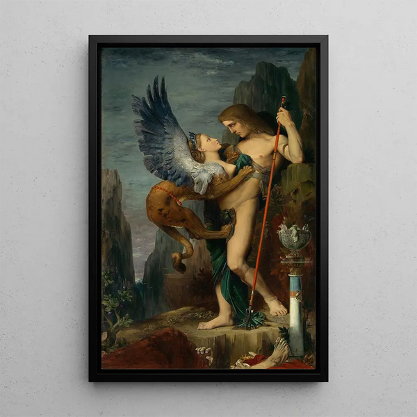 Oedipus and the Sphinx - Gustave Moreau — framed artwork on a wall