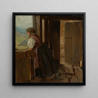 Hans Thoma - Mdchen auf der Laube eines Bauernhauses.webp