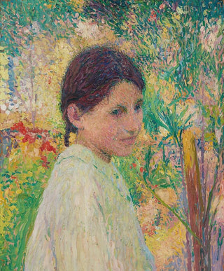 Henri Martin - Buste de jeune fille de trois quart sur fond de jardin.webp