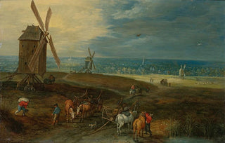 Jan Brueghel the Younger - An Extensive Landscape With Travellers Before A Windmill.webp