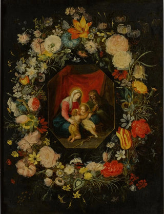 Jan Brueghel the Younger - Madonna and Child with St Anne and St John the Baptist surrounded by a flower garland.webp
