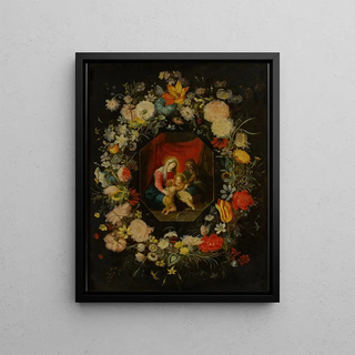 Jan Brueghel the Younger - Madonna and Child with St Anne and St John the Baptist surrounded by a flower garland.webp
