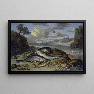 Jan Van Kessel The Elder - Still Life with Fish and Sea Animals in a Coastal Landscape.webp