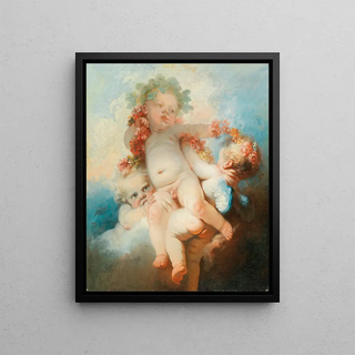 JeanHonor Fragonard - Three Putti crowned with flowers.webp