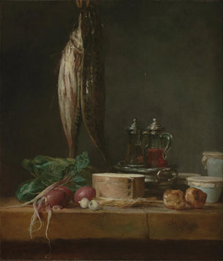 Jean Simon Chardin - Still Life with Fish Vegetables Gougres Pots and Cruets on a Table.webp