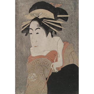 L'acteur Matsumoto Yonesaburō dans le rôle de Shinobu, posant en courtisane Kewaizaka no Shōshō, dans la pièce Un mélange d'histoires de vengeance - Tōshūsai Sharaku | Reproduction Tableau Décoration murale affiche copie