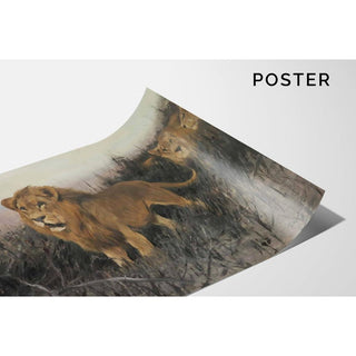 Lions dans la steppe brûlée - Wilhelm Kuhnert | Reproduction Tableau Décoration murale affiche copie