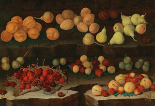 Lombard School - Apricots pears cherries and plums on a ledge.webp