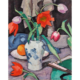 Nature morte avec tulipes et éventail - Samuel John Peploe | Reproduction Tableau Décoration murale affiche copie