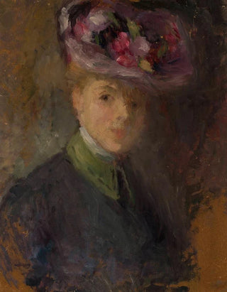 Olga Boznanska - Portrait of a woman in a hat with flowers.webp