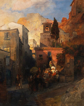 Oswald Achenbach - Straenszene in einem italienischen Bergdorf.webp