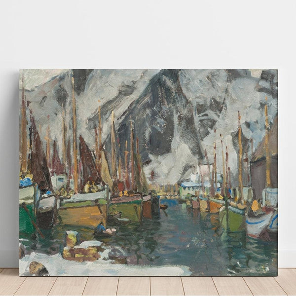 Reproducción del cuadro Entre los barcos de pesca en Svolvær, estudio de los Lofoten - Anna Boberg