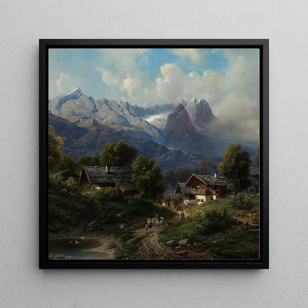 Partenkirchen in Bavaria at sunrise - Carl Millner — wall display of the artwork