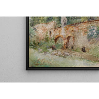 Pont en briques avec une statue en pierre à Mödling - Marie Egner | Reproduction Tableau Décoration murale affiche copie