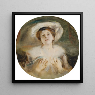Portrait d'une dame avec un chapeau blanc - Franz von Lenbach