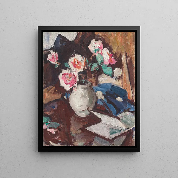 Pink Roses in a Vase — Samuel John Peploe — framed artwork on a wall
