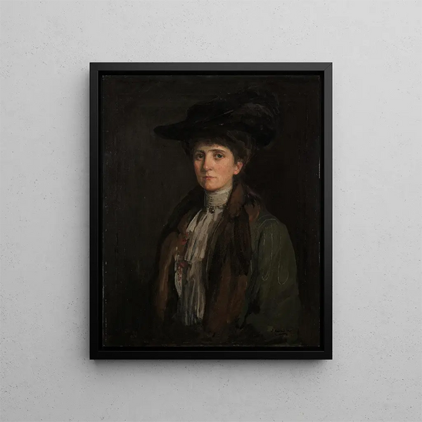 Una dama en marrón que se piensa que es Margaret Edith Bannatyne Cobb - Sir John Lavery — cuadro enmarcado en la pared