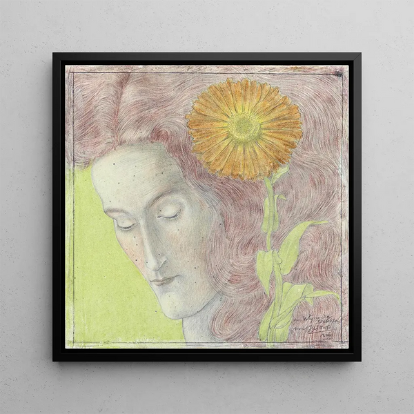 Cabeza de mujer con cabello rizado y crisantemos - Jan Toorop — cuadro enmarcado en la pared