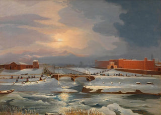 Tina Blau - Die Franz JosephsKaserne mit Hauptzollamt und Radetzkybrcke im Winter.webp