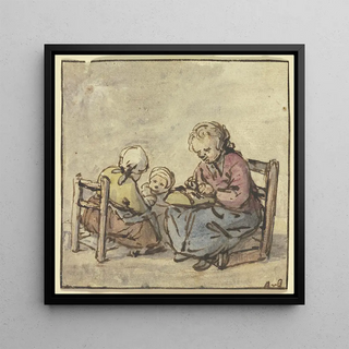 Trois Filles, la plus âgée en train de faire de la dentelle - Adriaen van Ostade