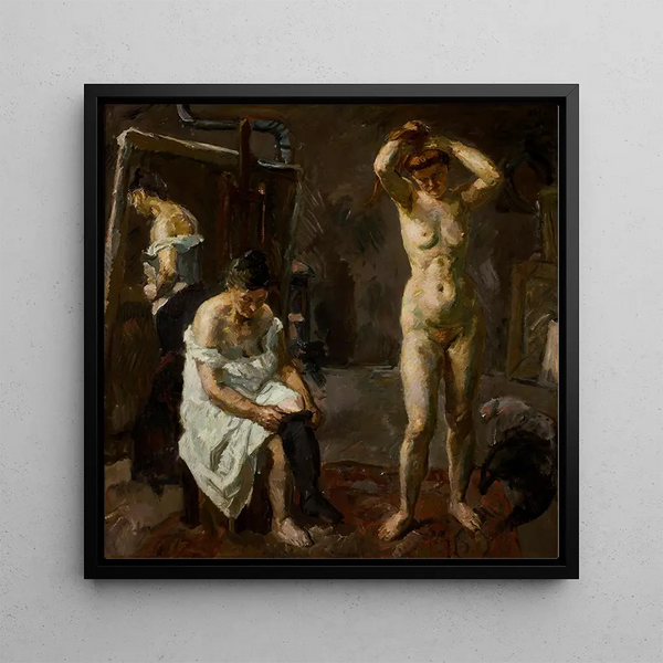 Tres mujeres en el taller - Max Beckmann — cuadro enmarcado en la pared