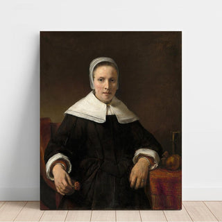 Une femme tenant une rose - Rembrandt van Rijn | Reproduction Tableau Décoration murale affiche copie