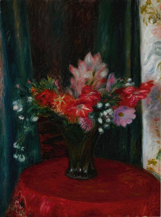 William James Glackens - Bouquet on Red Tablecloth.webp