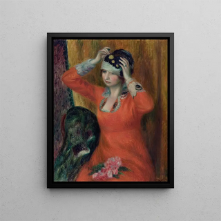 William James Glackens - Girl in Red Dress Pinning on Hat.webp