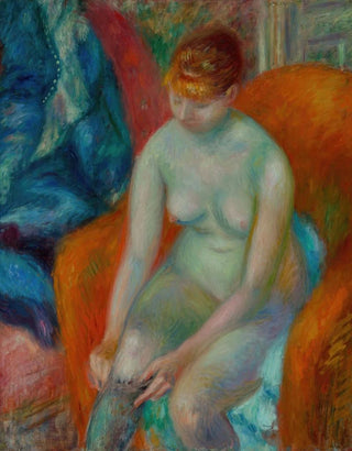 William James Glackens - Nude Pulling On Stocking Nude With Red Hair.webp