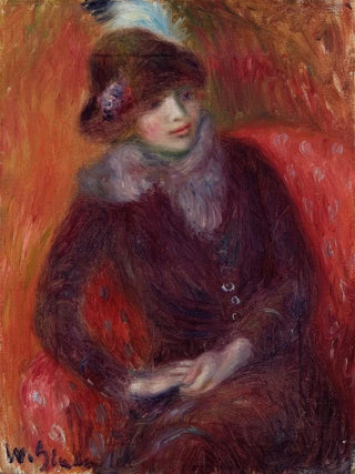 William James Glackens - Seated Woman with Fur Neckpiece and Red Background.webp